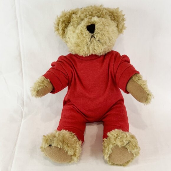 Plush Jointed Teddy Bear In Red PJs w Hanging Loop Stuffed Animal 10" Christmas - Picture 2 of 5